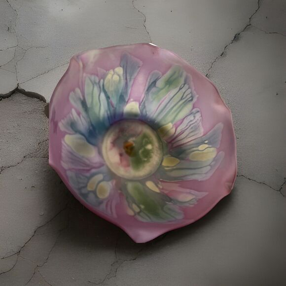 Rueven Glass Bowl By Nouveau Art Glass Co., Inc USA 9 Inch Hand Painted Sticker - Picture 9 of 11